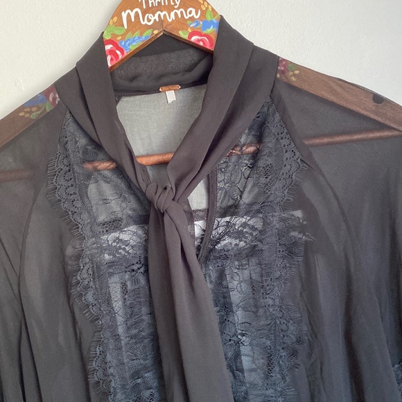 Free People womens  top black s/m sheer black long sleeve. - Picture 5 of 14